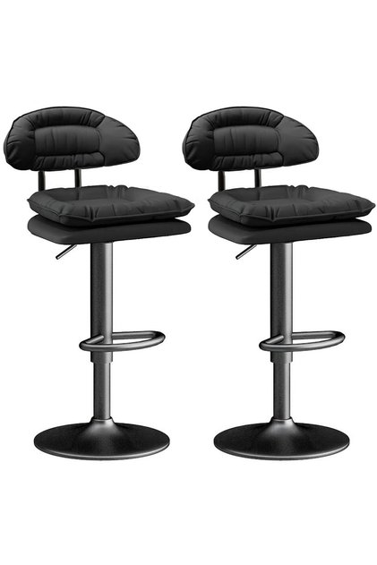 Set 2 scaune de bar, rotative, reglabile pe înălțime, tip bucătărie, metal/piele, Cleo, negru