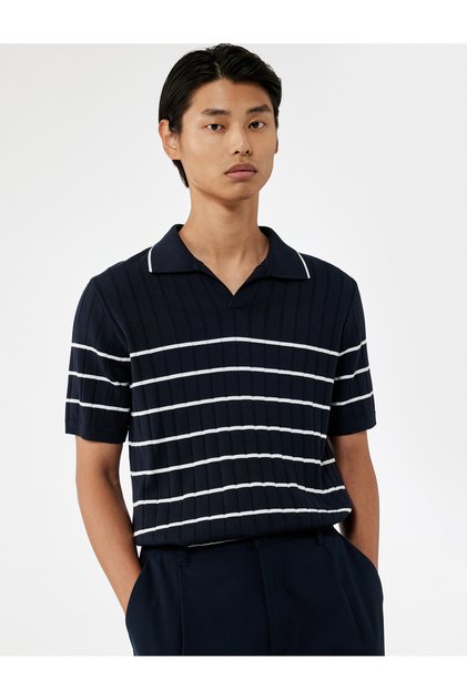 Regular Fit Polo Neck Textured Viscose Short Sleeve Knitwear T-Shirt