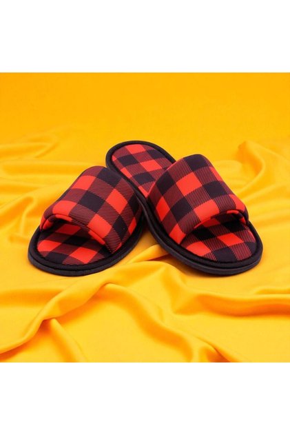 Men's Lumberjack Patterned Open Front Soft Sole Slippers