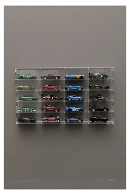 TIVIVOR 20'li Şeffaf Kapaklı Pleksi Raf - 1/64 Diecast Model Araba