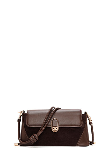 Braune Damen-Schultertasche mit langem Riemen 25WBD261814