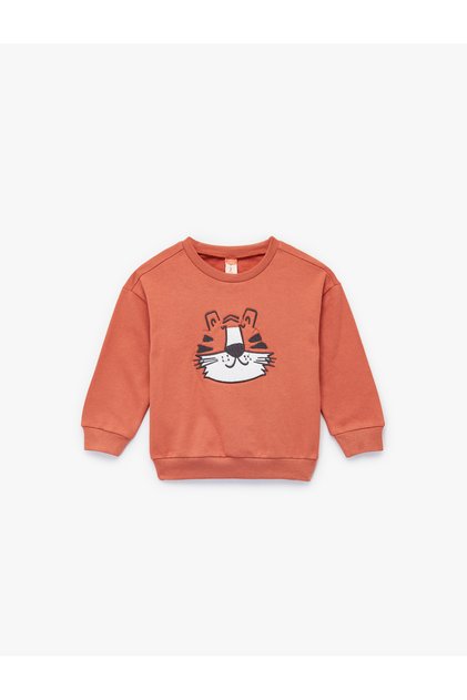 Shardonlu Tiger Embroidered Long Sleeve Crew Neck Sweatshirt