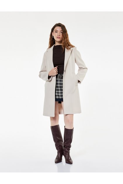 Long Sleeve Buttoned Pocketed Double Breasted Long Cashmere Coat