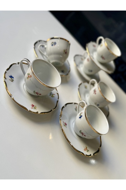 ESTERHOMEDECOR 6-Person Czechoslovakian Porcelain Coffee Cup Set