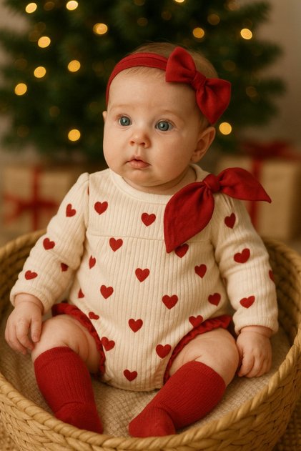 Baby Girl 3 Piece Romper Heart Newborn Jumpsuit Socks and Bandana Eid Set Baby Gift