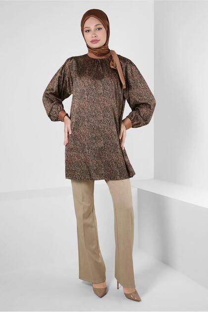 PATTERNED COLLAR BINDING DETAIL SATIN TUNIC 43934