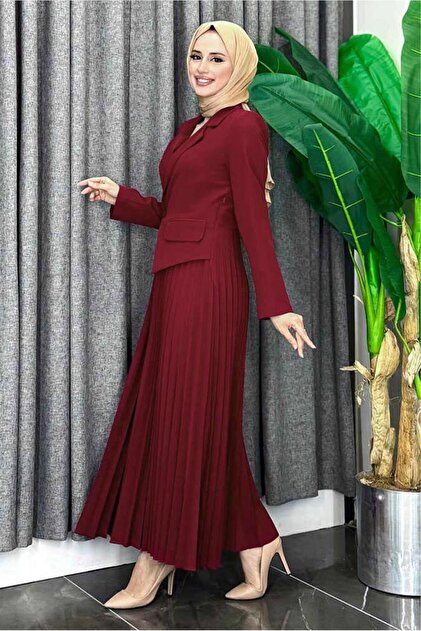 TRENDTESETTR Women's Burgundy Jacket Look Dress t 0073- Trendyol
