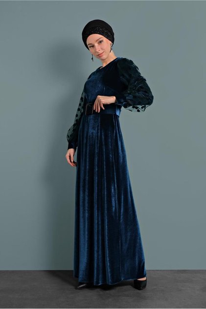 Velvet Sleeves Tuly Belt Dress 40378
