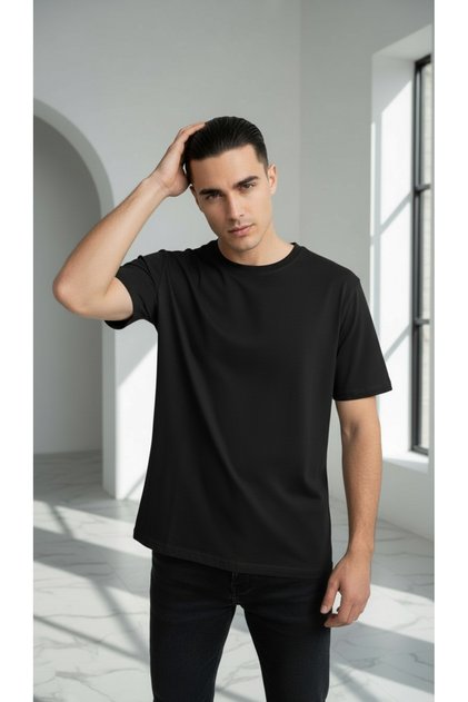 Unisex Plain 100% Cotton Crew Neck Black Basic T-Shirt