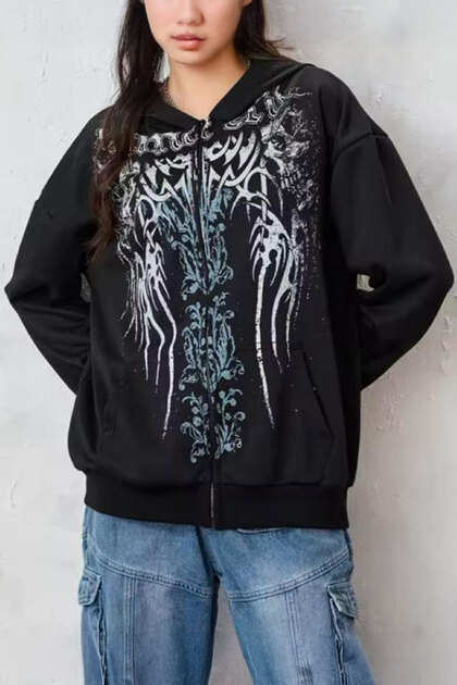 Суичър с качулка с цип и цип Nefigo Smoked Vintage Gothic Cyber Grunge