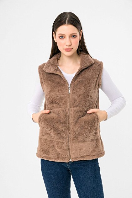 Women's Mink Stand-up Collar Zippered Plush Vest
