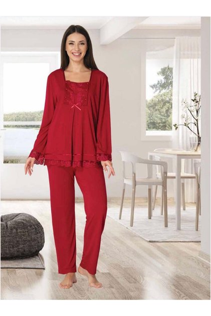 Women's Fuchsia Special Design Lace Cotton Maternity Pajama Set (Effortt)