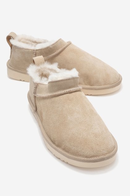 Novelle Beige Suede Genuine Leather Shearling Women's Ankle Boots