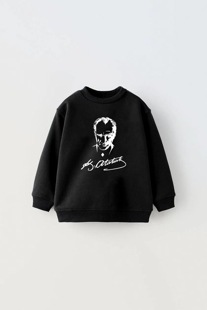 Atatürk Baskılı 3 Iplik İçi Polarlı Oversize Çocuk Sweatshirt