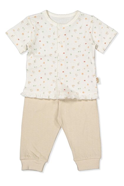 Organic Single Layer Double Layered Mini Pajama Set of 2 (Organic My Mushroom) Beige