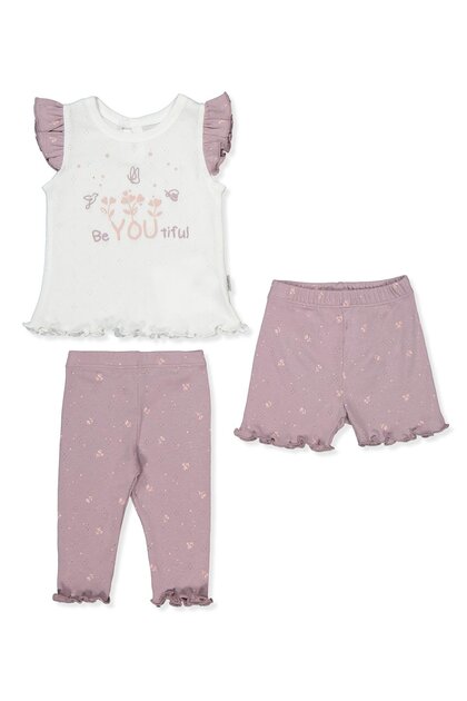 Openworked Pajama Set Without Socks 3 Pieces (Nature) Purple
