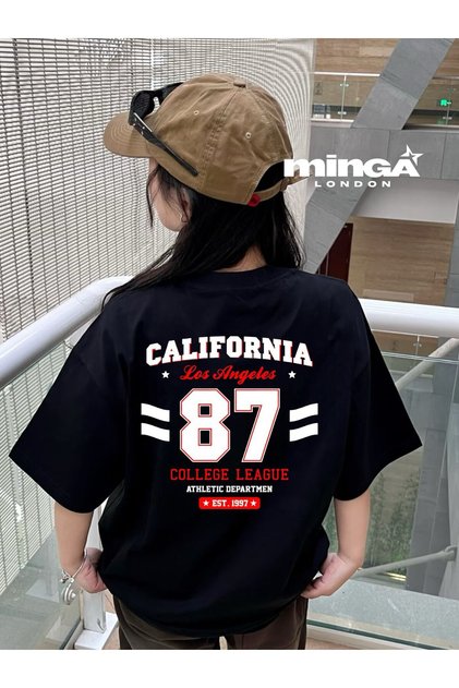 Unisex Black California Printed Crew Neck T-Shirt