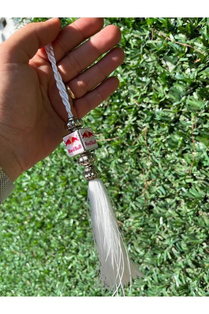 Tasseled White Red Emblem Rearview Mirror Ornament - Auto Mirror Ornament - Red Mirror Ornament