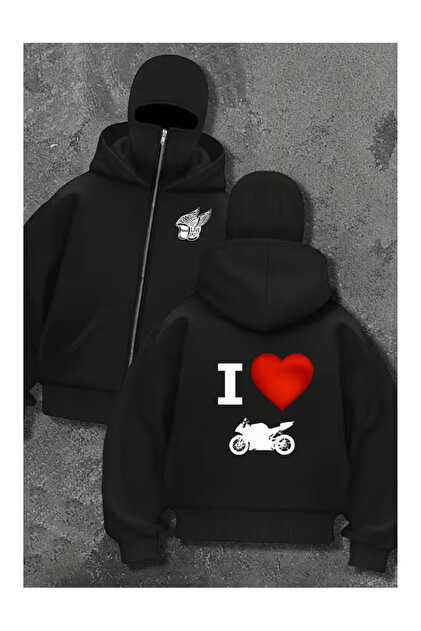 LAND MODA Kar Maskeli Ninja Unisex Sweatshirt Hırka 2iplik kalın