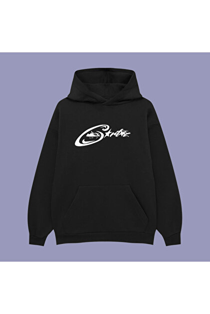 Corteiz Custom Unisex Oversize Black Cotton Hooded Printed Sweatshirt Hoodie