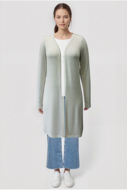Ecru Long Sleeve Slit Long Women's Cardigan Sylvia