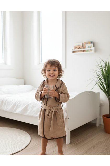 100% Organic Cotton Muslin Hooded Children's Bathrobe | Unisex | Soft, Breathable Bath Towel