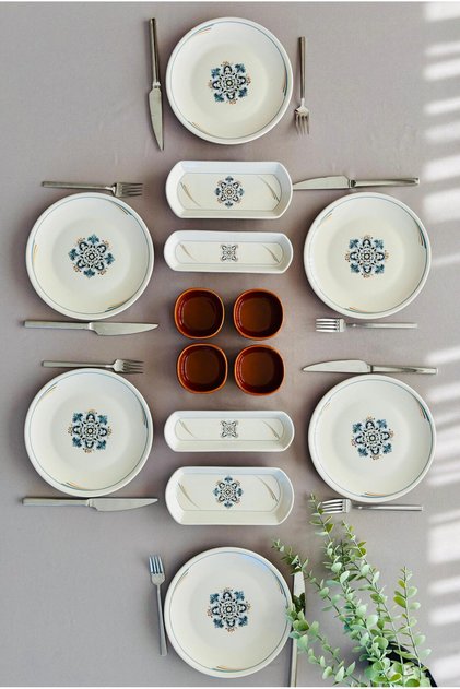 Efsun Series 6-Person 14-Piece Modern Breakfast Set with Sauce Bowls