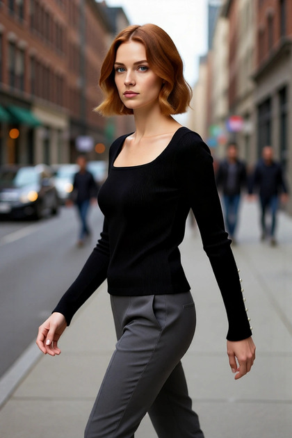 Women's Fitted Square Neck Spanish Sleeve Button Detail Ribbed Knitwear Sweater Spring Autumn Chic