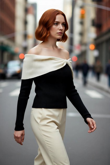 Women's Carmen Collar Fitted Cut Long Sleeve Ribbed Knit Sweater Ideal for Spring Autumn Chic