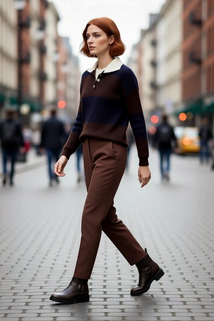 Women's Color Block Polo Neck Low Sleeve Knitwear Sweater Adds Elegance and Comfort to Your Winter Outfits
