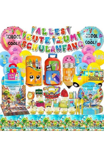 Set 64 de piese set de vesela pentru petrecere decor pentru inscrieri la scoala,