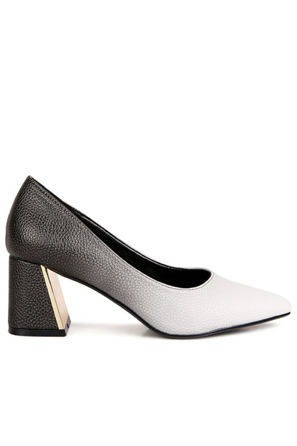 Women Black & Grey Metallic Accent Block Heel Pumps