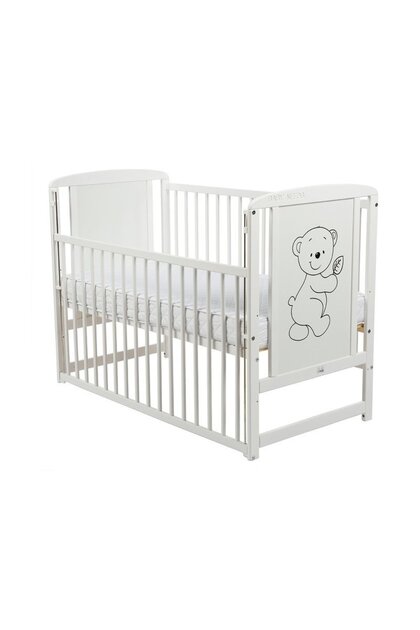 Дървено бебешко креватче Babyneeds, 120x60 см, Бяло, Timmi