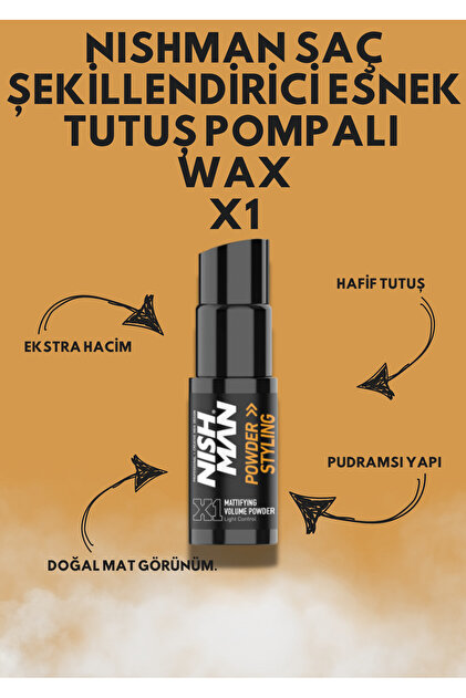 NISHMAN Saç Şekillendirici Toz Wax X1 / Oynanabilir Yapı / Pompalı