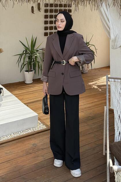 Atlas Jacket with Belt Detail Chocolate Brown
