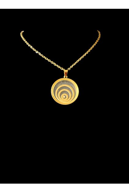 Steel Gold Interlocking Ring Double Sided Glass Pendant
