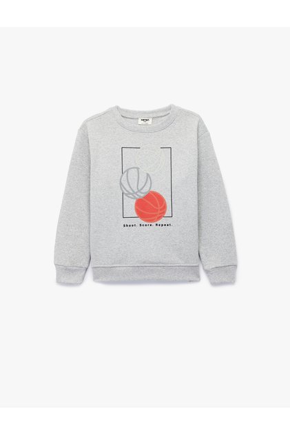 Basketball Printed Long Sleeve Crew Neck Fleece-Lined Sweatshirt