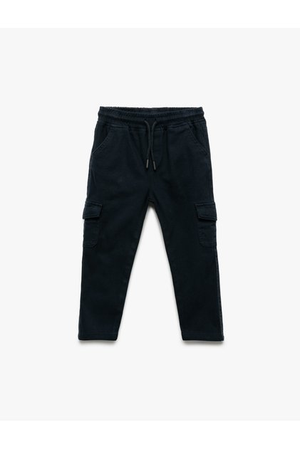 Cargo Pocket Tie Waist Cotton Trousers