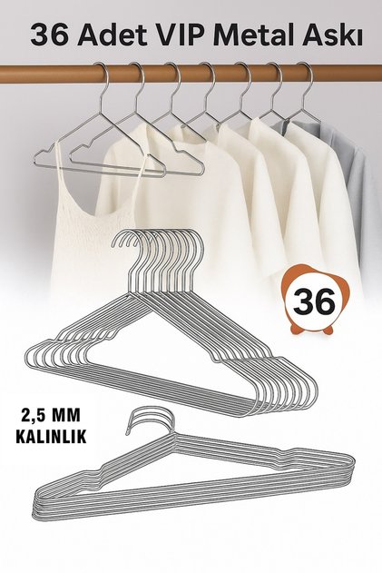 Metal Elbise Kıyafet Askısı,36 ADET, Giysi Askısı,Pantolon Askısı Tel Askı VIP