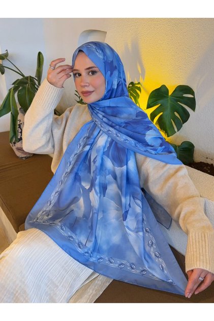 Patterned Cotton Soft Shawl Vera Series Blue Ps122