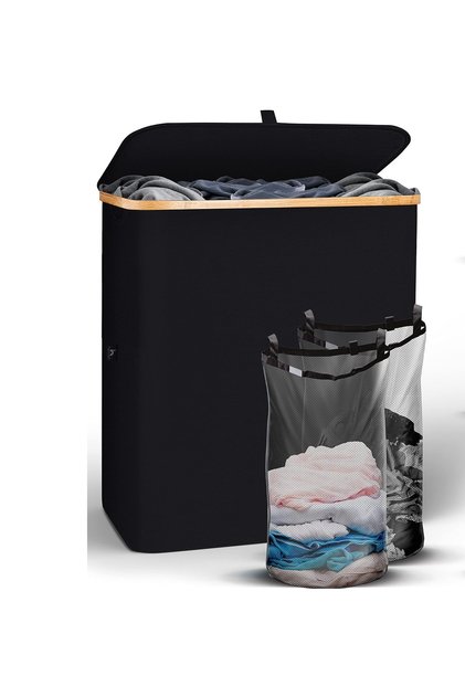 Coș de rufe, Premium, 2 compartimente, negru, 140 l