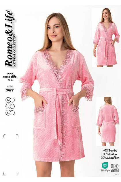 Soft Cotton Bamboo Women's Dressing Gown Bathrobe Home Wear / Pink 3477
