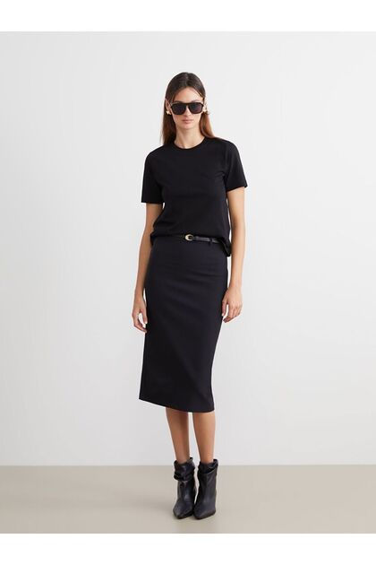 Waist Belted Tight Fit Slit Skirt
