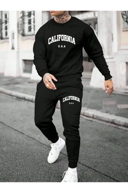 Men's California Printed Crew Neck Sweatshirt and Jogger Sweatpants - Top and Bottom Set