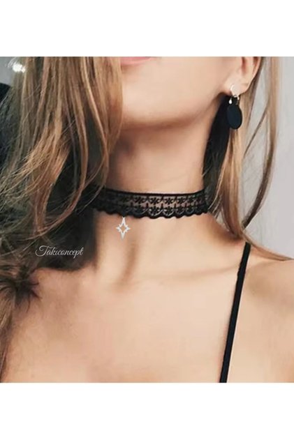 Kuzey Yıldızı Detaylı Dantel Tasarım Choker Tasma Kolye