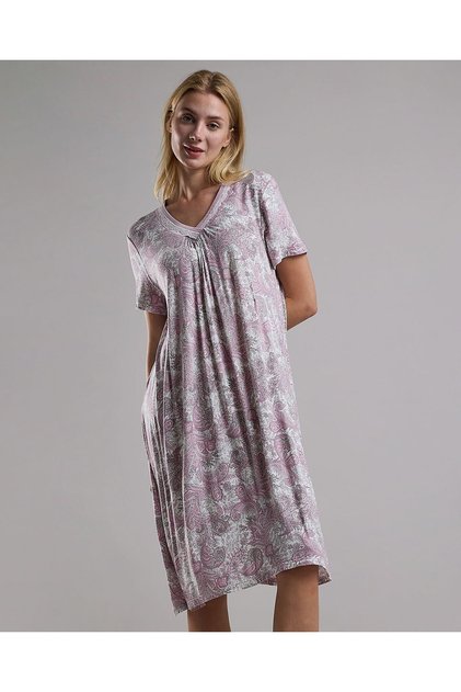 Patterned Nightdress with Short Sleeves