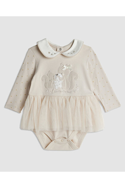 Appliqued Tulle Dress with Long Sleeves