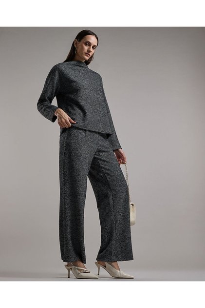 Textured Wide Leg Pants with Button Closure