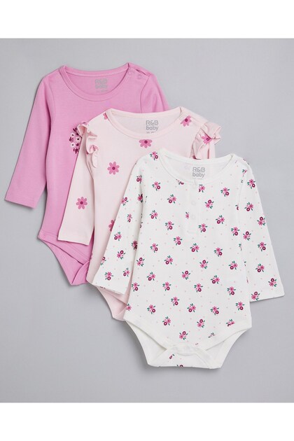 3 Pack Printed Bodysuits with Long Sleeves