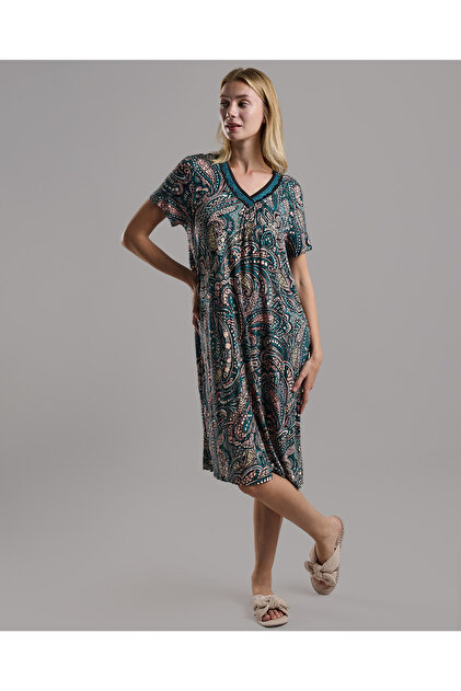 Patterned Nightdress with Short Sleeves
